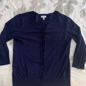 Navy blue basic lightweight cotton cardigan. Size M.